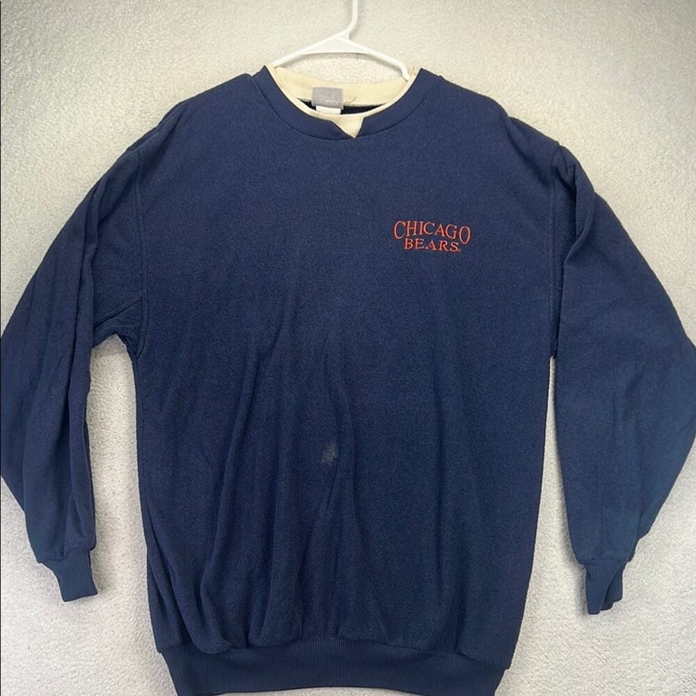 Chicago Bears Vintage Mens Terry Cloth Navy Blue Sweater Large Football Unisex